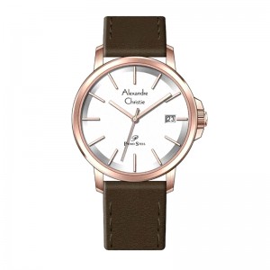 Alexandre Christie AC 1032 Rosegold White Brown Leather Man MDLRGSL